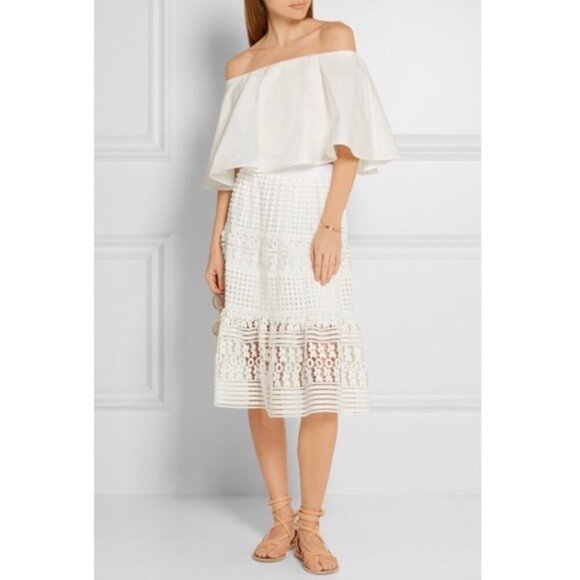 💕DIANE VON FURSTENBERG DVF💕 Tiana Lace Floral Skirt ~ White 2 NWT - Picture 1 of 16